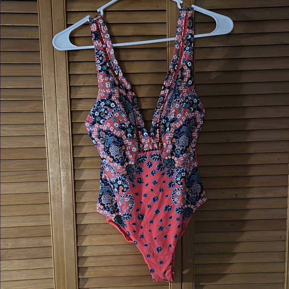 Red Carter Vibrant Floral Swimsuit in Coral and Blue
